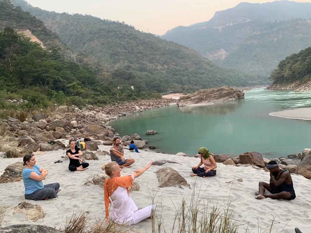 Meditation retreat by the river in India